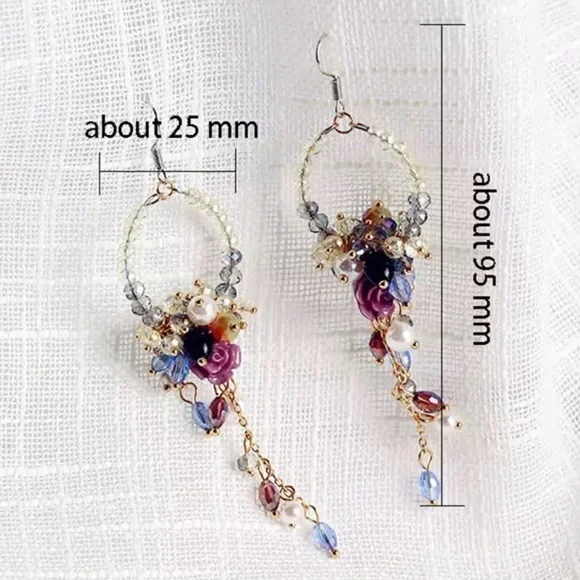 Handmade Bohemian Floral Wedding Earrings - Beaded Chandelier Dangles - Picture 13 of 15